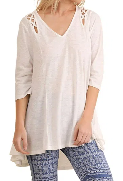 Umgee Criss Cross Cutout Detail Tunic Top In Off White