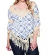 Umgee Crochet & Fringe Printed Top In Off White In Multi