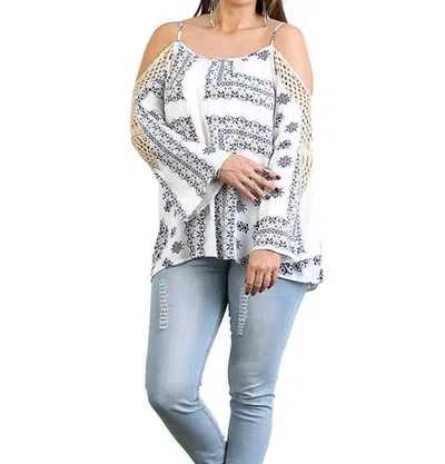 Umgee Crochet Cold Shoulder Tunic - Plus In Blue