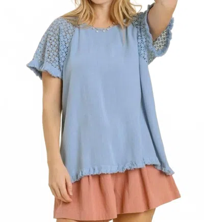 Umgee Crochet Detail Fringe Top - Plus In Sky Blue
