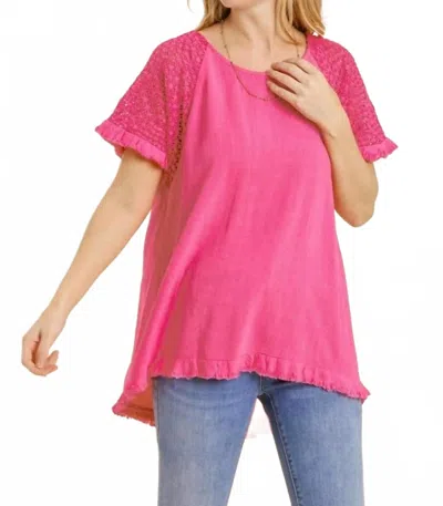 Umgee Crochet Detail Fringe Top In Hot Pink