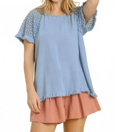 Umgee Crochet Detail Fringe Top In Sky Blue In Multi
