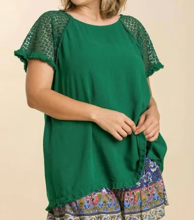 Umgee Crochet Detail Fringe Top - Plus In Green