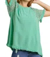 Umgee Crochet Detailed Top In Emerald In Gold