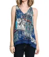 Umgee Crochet Fringe High Low Tank In Blue In Multi