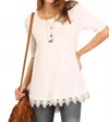Umgee Crochet Lace Up Drawstring Tunic In Off White In White