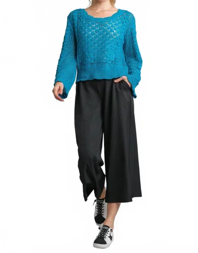 Umgee Crochet Light Weight Pullover Top In Turquoise In Blue