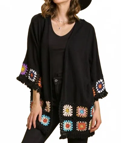 Umgee Crochet Patchwork Squares Kimono In Black
