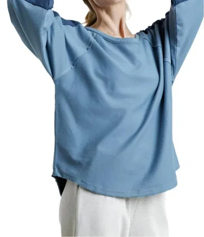 Umgee Crochet Puff Sleeve Top In Denim