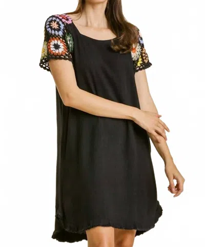 Umgee Crochet Sleeve Dress In Black