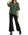 Umgee Crochet Sleeve Top In Forest Green In Green