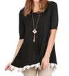 Umgee Crochet Trim Lace Up Drawstring Top In Black In Black