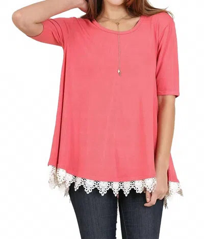 Umgee Crochet Trim Lace Up Drawstring Top In Coral In Pink