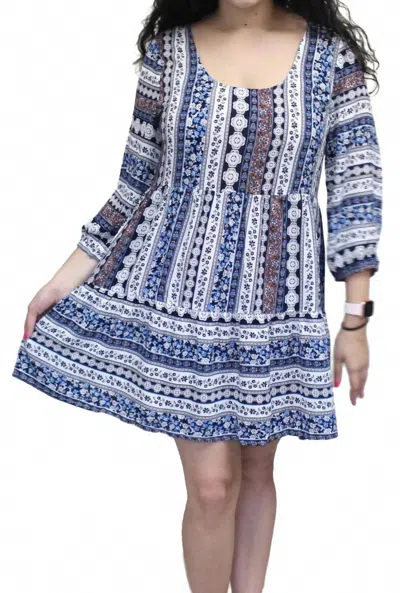 Umgee Cross Back Peasant Short Dress In Navy / White In Blue