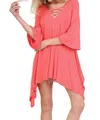 Umgee Crossed Bell Sleeve Asymmetrical Tunic In Coral In Pink