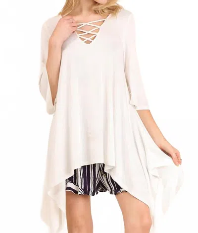 Umgee Crossed Bell Sleeve Asymmetrical Tunic In Ivory In White
