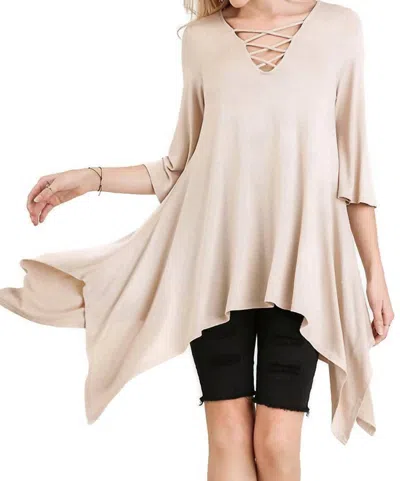 Umgee Crossed Bell Sleeve Asymmetrical Tunic In Latte In Neutral