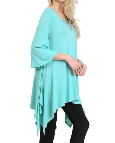Umgee Crossed Bell Sleeve Asymmetrical Tunic In Mint In Blue
