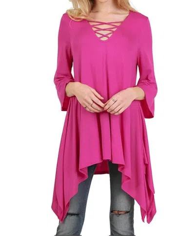 Umgee Crossed Bell Sleeve Asymmetrical Tunic In Raspberry In Multi