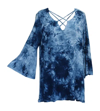 Umgee Crossed Tie Dye Bell Sleeve Top In Blue