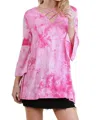 Umgee Crossed Tie Dye Bell Sleeve Top In Pink In Pink