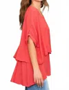 Umgee Cuffed Sleeve Layered Tunic Top In Coral In Pink
