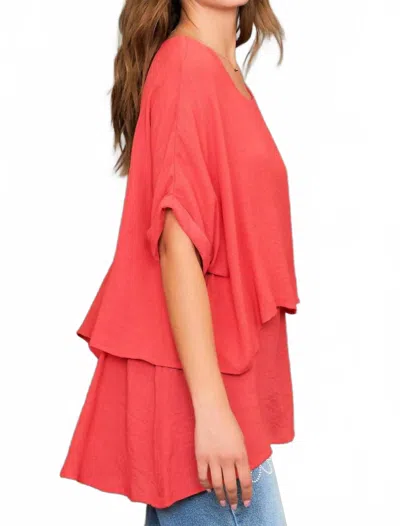 Umgee Cuffed Sleeve Layered Tunic Top In Coral In Pink