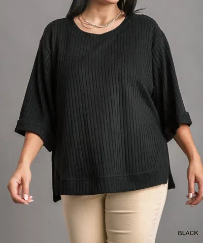 Umgee Curvy Look This Way Ribbed Top In Black