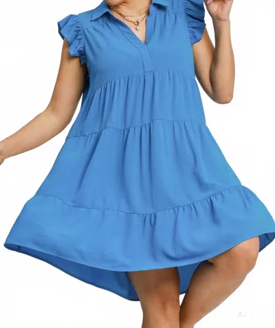 Umgee Curvy On The Edge Babydoll Dress In Blue