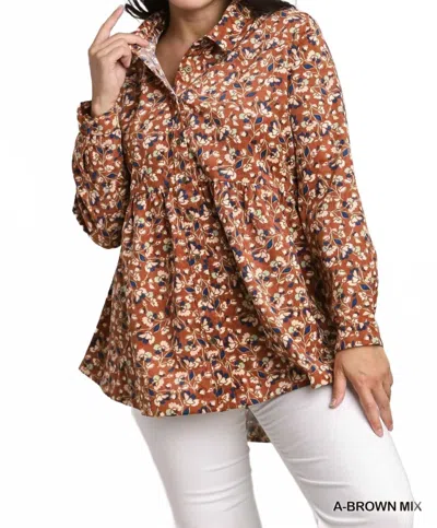 Umgee Curvy Thankful For You Corduroy Top In Brown