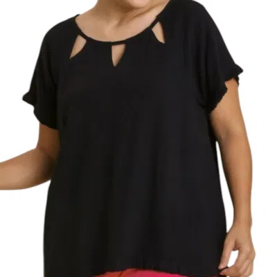 Umgee Cut Out Round Neckline Top In Black