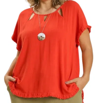 Umgee Cut Out Round Neckline Top In Neon Orange