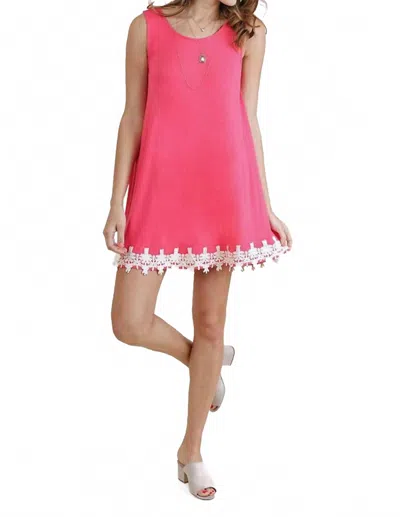 Umgee Cutout Back Crochet Hem Dress In Strawberry In Pink