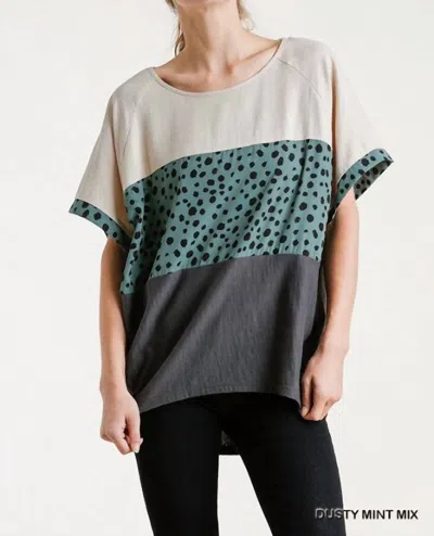 Umgee Dalmatian Color Block Top In Mint In Multi
