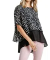 Umgee Dalmatian Layered Cuff Sleeve Top In Black In Black