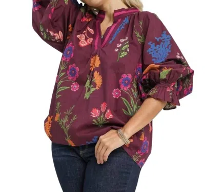 Umgee Dark Garden Top - Curvy In Burgundy In Multi