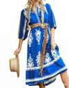 Umgee Desert Bloom Midi Dress In Cobalt Blue In Blue