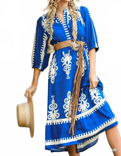 Umgee Desert Bloom Midi Dress In Cobalt Blue
