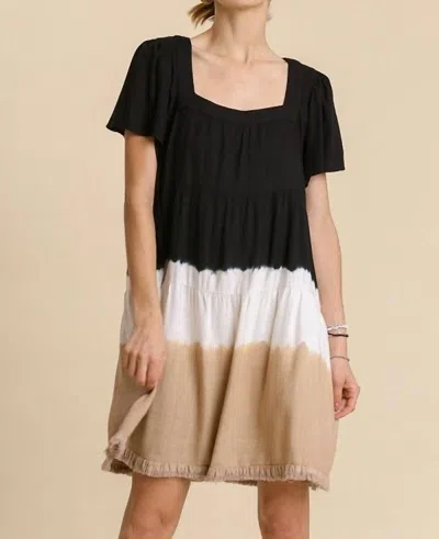 Umgee Dip Dye Color Block Dress In Black
