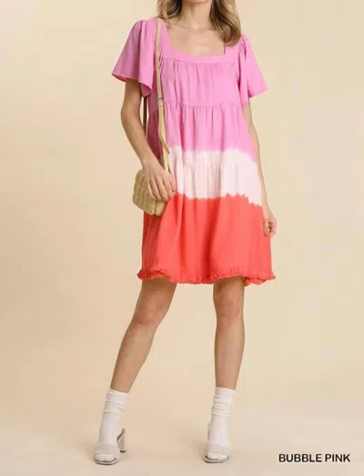 Umgee Dip Dye Color Block Dress In Pink