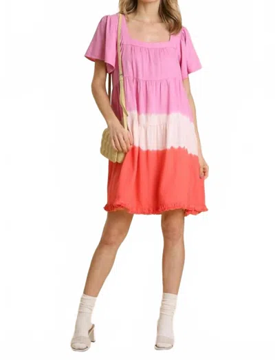 Umgee Dip Dye Color Block Dress In Pink In Multi