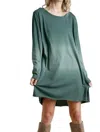 Umgee Dip Dye Ombre Round Neck Dress In Forest In Green