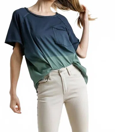 Umgee Dip Dye Raw Edged Top In Navy In Multi