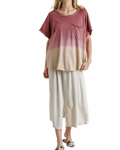 Umgee Dip Dye Raw Edged Top In Wine In Multi