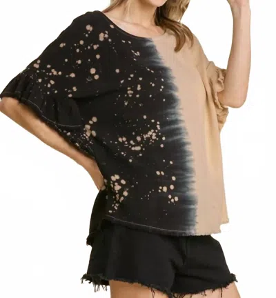 Umgee Dip Dye Ruffle Sleeve Top In Black