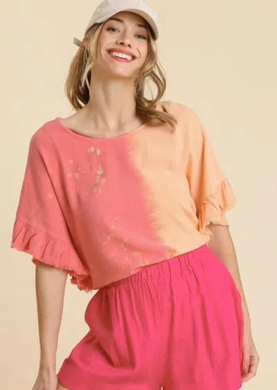 Umgee Dip-dye Linen Blend Top In Sugar Coral In Multi