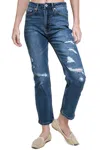 Umgee Distressed High Waist Straight Leg Jean In Medium Wash In Multi