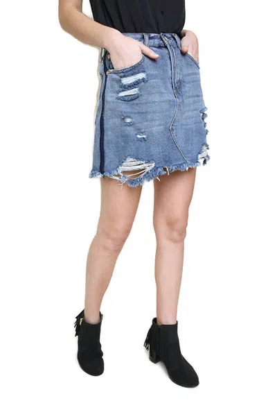 Umgee Distressed Mini Skirt In Medium Denim In Blue