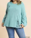 UMGEE DISTRESSED PLUS SWEATER IN DUSTY MINT