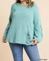 Umgee Distressed Plus Sweater In Blue